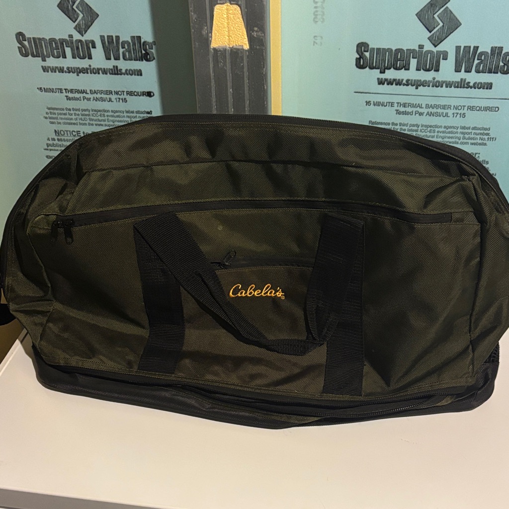Cabela's Olive Duffel Bag With Black Accents